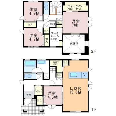 �@��Ԃ�L�����p�������l��LDK�A2�K�ɂ�3.2���̃��[�N���[��������A�e�����[�N���̃X�y�[�X�Ƃ��Ċ��p�ł��܂���K�i�����[��WIC�ASIC�ȂǖL�x�Ȏ��[�����͂ł��B