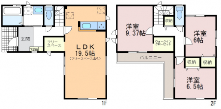 �@�y�Ԏ��}�z�Ԏ��}�ł��B�t���[�X�y�[�X�E�E�H�[�N�C���N���[�[�b�g�t���̎��[�[����3LDK�̂��ƁBL���^�̃o���R�j�[�����I�ł��B