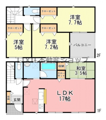 �@�y�Ԏ��}�z1�����@�Ԏ��}�ł��B1�K�a���t����4LDK�̂��ƁB�S�������[�����A�L�߂̃C���i�[�o���R�j�[�t���ł��B