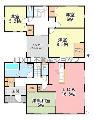 �@�y�Ԏ��}�z1�����@�Ԏ��}�ł��B1�K��LDK+�a��������22.5���̍L�X��ԁB���ւɂ̓V���[�Y�N���[�N�t���ł��B2�K�͗m��3���S�����[�����A�L�߂̃C���i�[�o���R�j�[�t���ł��B